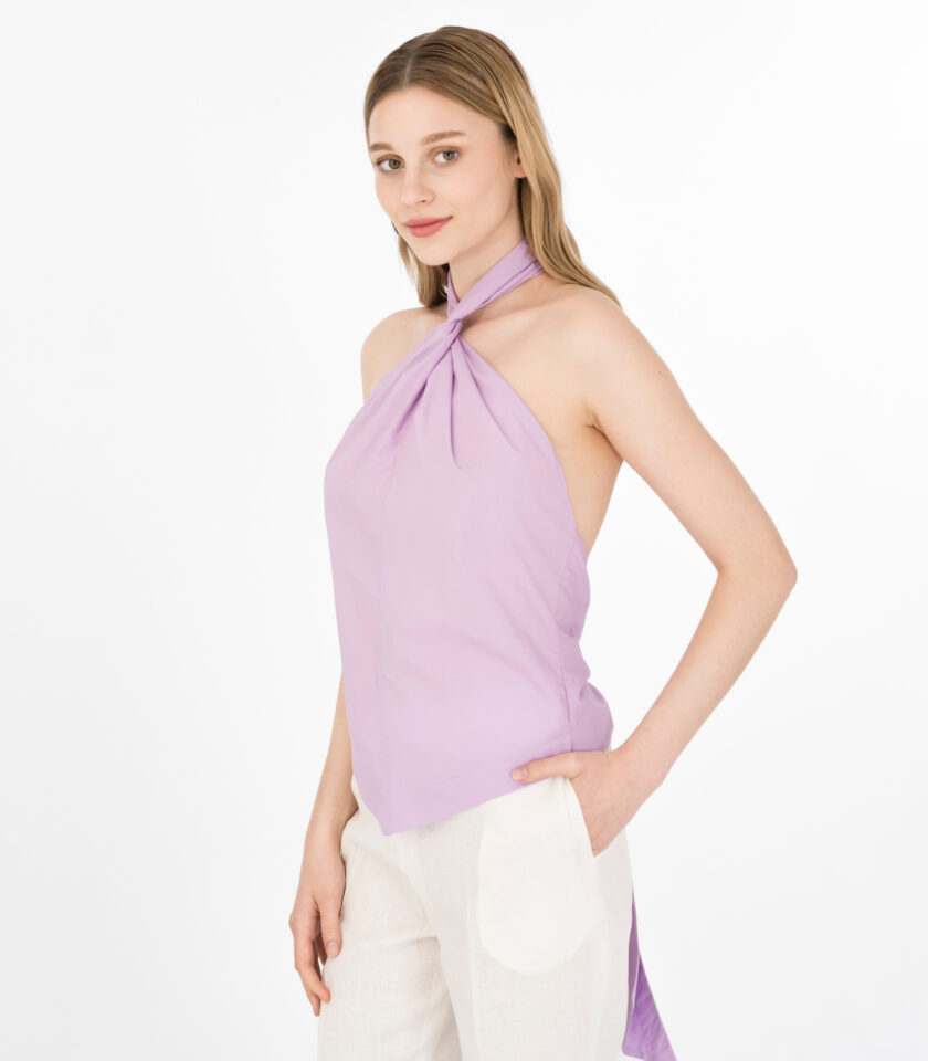 Lilac Cotton Halter Top / Λιλά Μπλούζα Με Δέσιμο Στο Λαιμό - Elizabeth LaGre