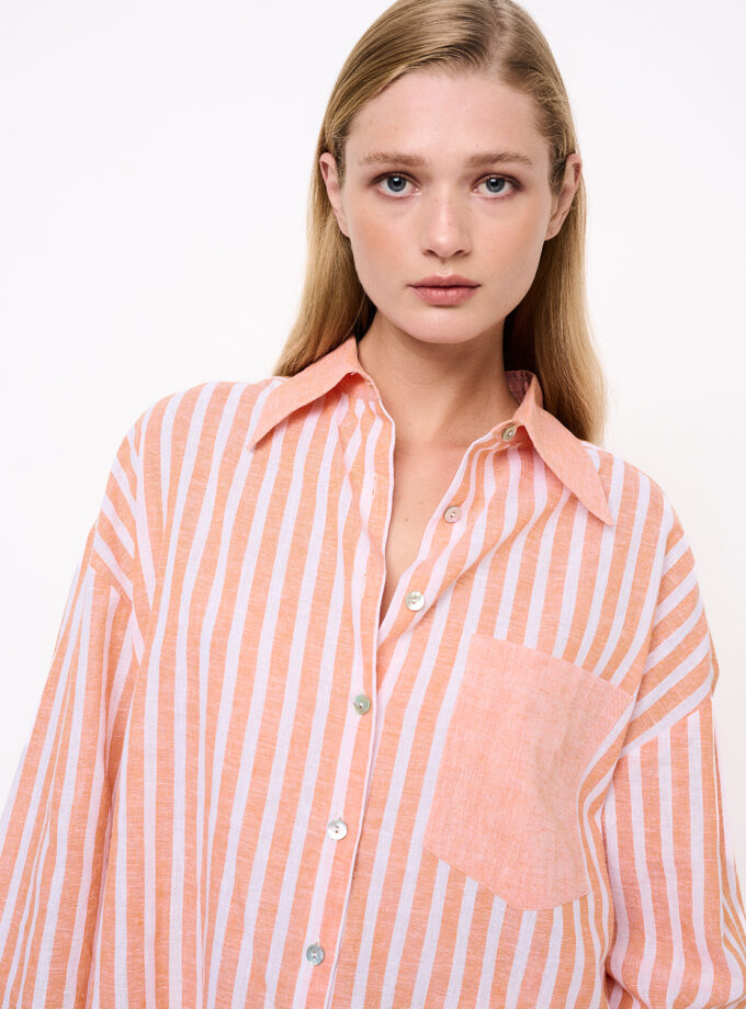 Peach Striped Shirt With Pocket / Βερικοκί Ριγέ Πουκάμισο Με Τσέπη - Elizabeth LaGre