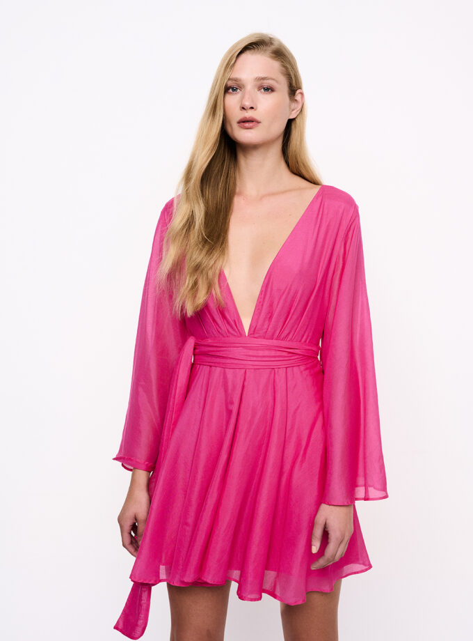 Fuchsia Flared Sleeve Mini Flared Dress / Φούξια Μίνι Φόρεμα Με Αέρινο Μανίκη - Elizabeth LaGre