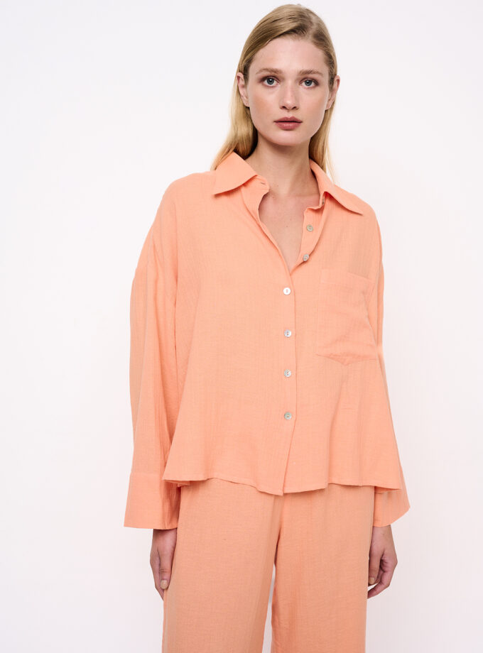 Peach Oversize Shirt With Wide Cuff / Βερικοκί Oversize Πουκάμισο Με Φαρδιά Μανσέτα - Elizabeth LaGre