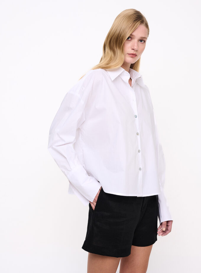 White Oversize Shirt With Wide Cuff / Λευκό Oversize Πουκάμισο Με Φαρδιά Μανσέτα - Elizabeth LaGre