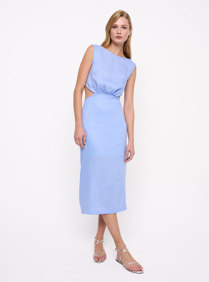 Sky Blue Back-Tie Midi Dress / Γαλάζιο Μίντι Φόρεμα Με Δέσιμο Στην Πλάτη - Elizabeth LaGre
