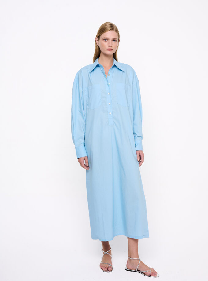 Sky Blue Oversize Midi Shirt Dress / Γαλάζιο Oversize Μίντι Φόρεμα - Elizabeth LaGre
